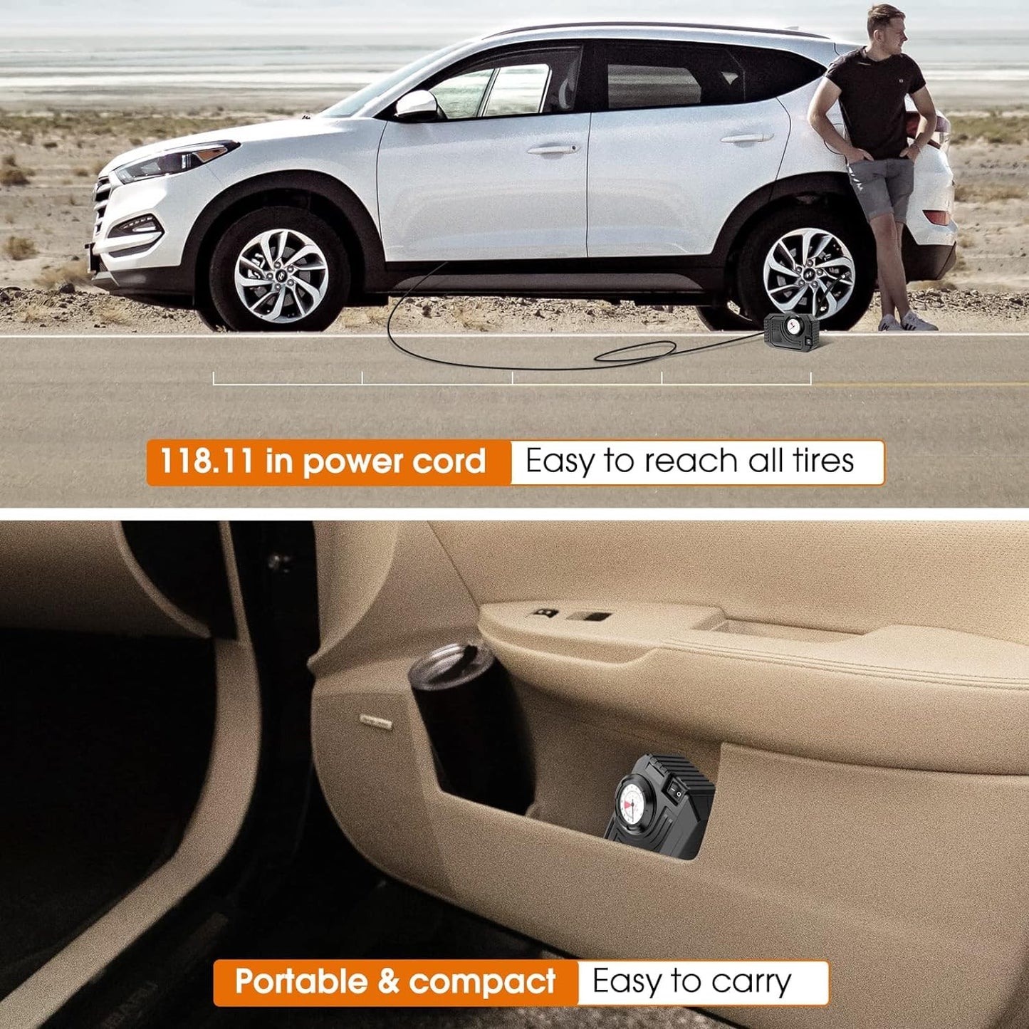 Tire Inflator Portable Air Compressor 12v Small Air Pump For Car Tires Bicycle Balloons Cars Bike Bicycles And Other Inflatables With Led Light (12v)