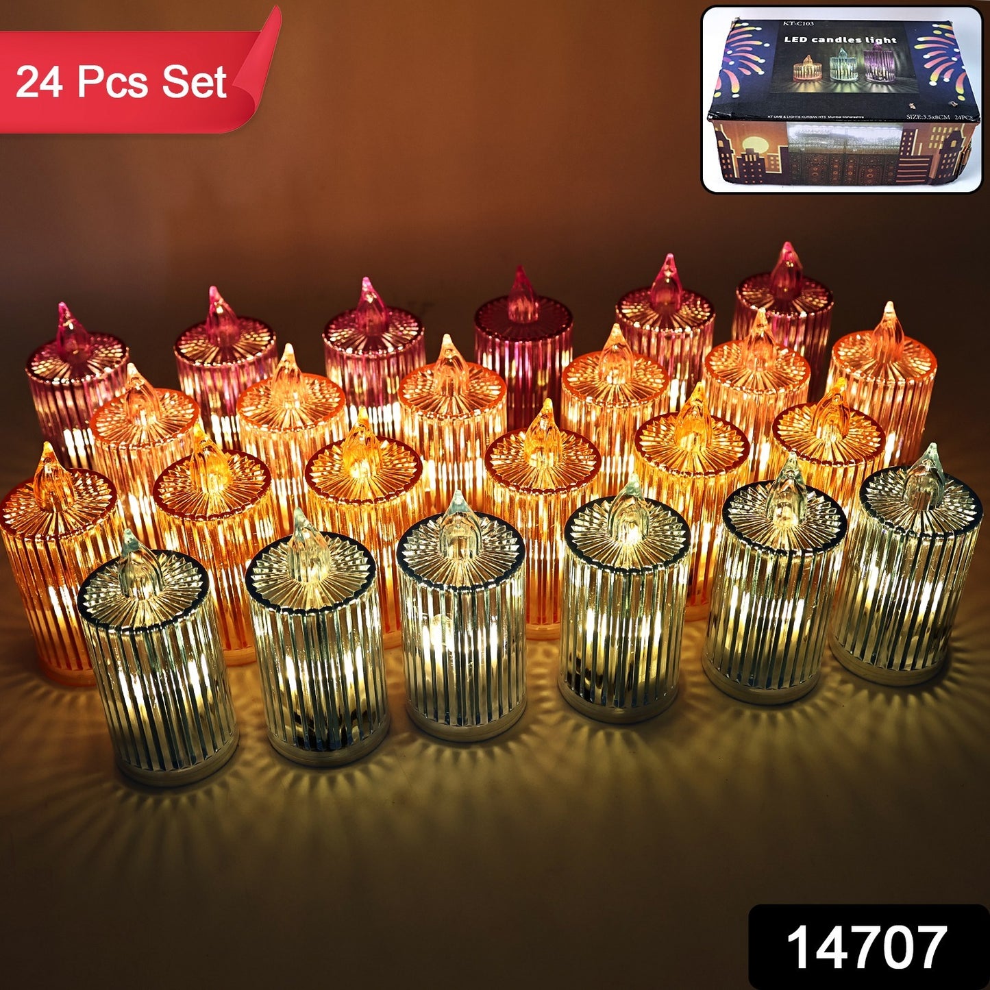 Decorative Flameless Electronic Led Candle Light Set (24 Pc)
