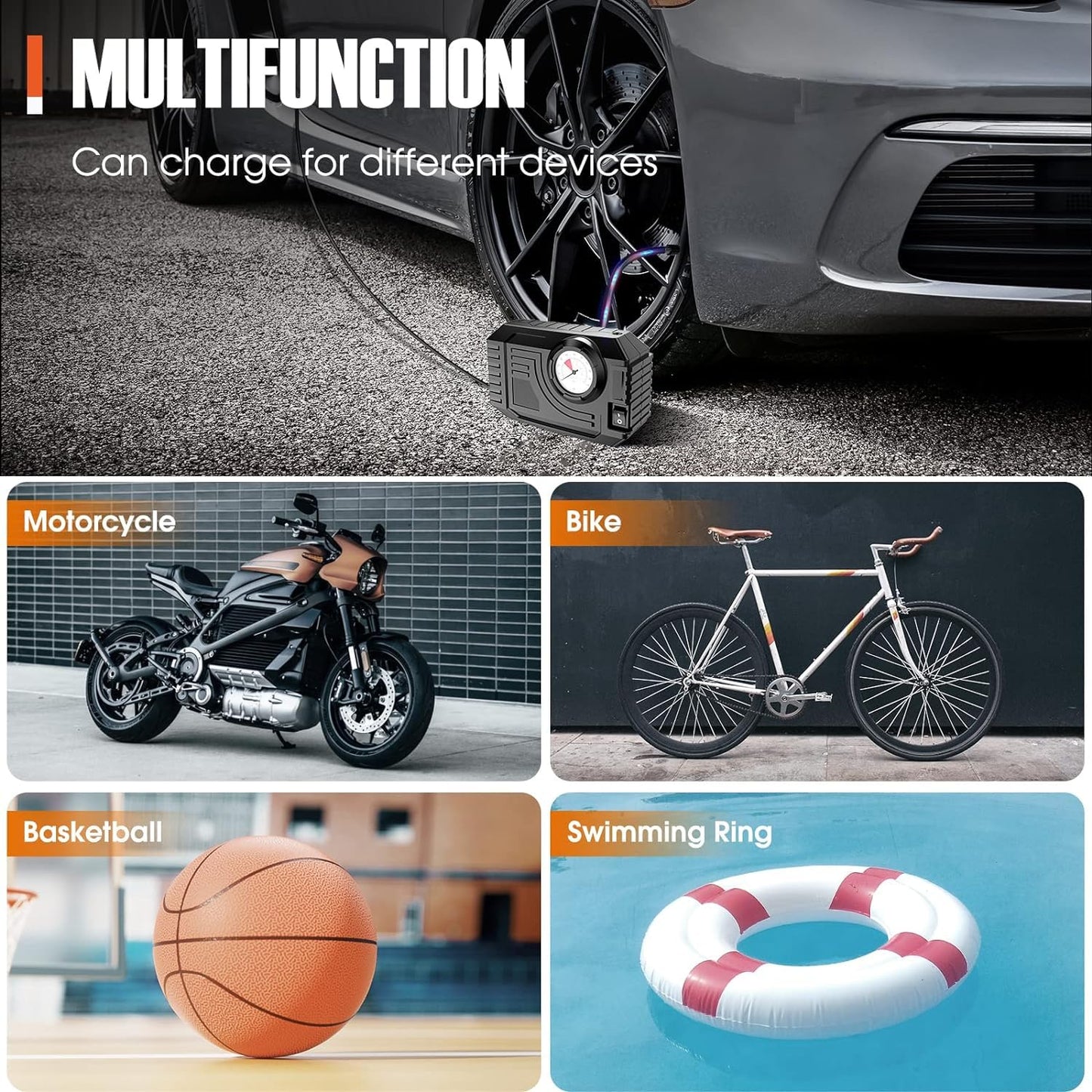 Tire Inflator Portable Air Compressor 12v Small Air Pump For Car Tires Bicycle Balloons Cars Bike Bicycles And Other Inflatables With Led Light (12v)